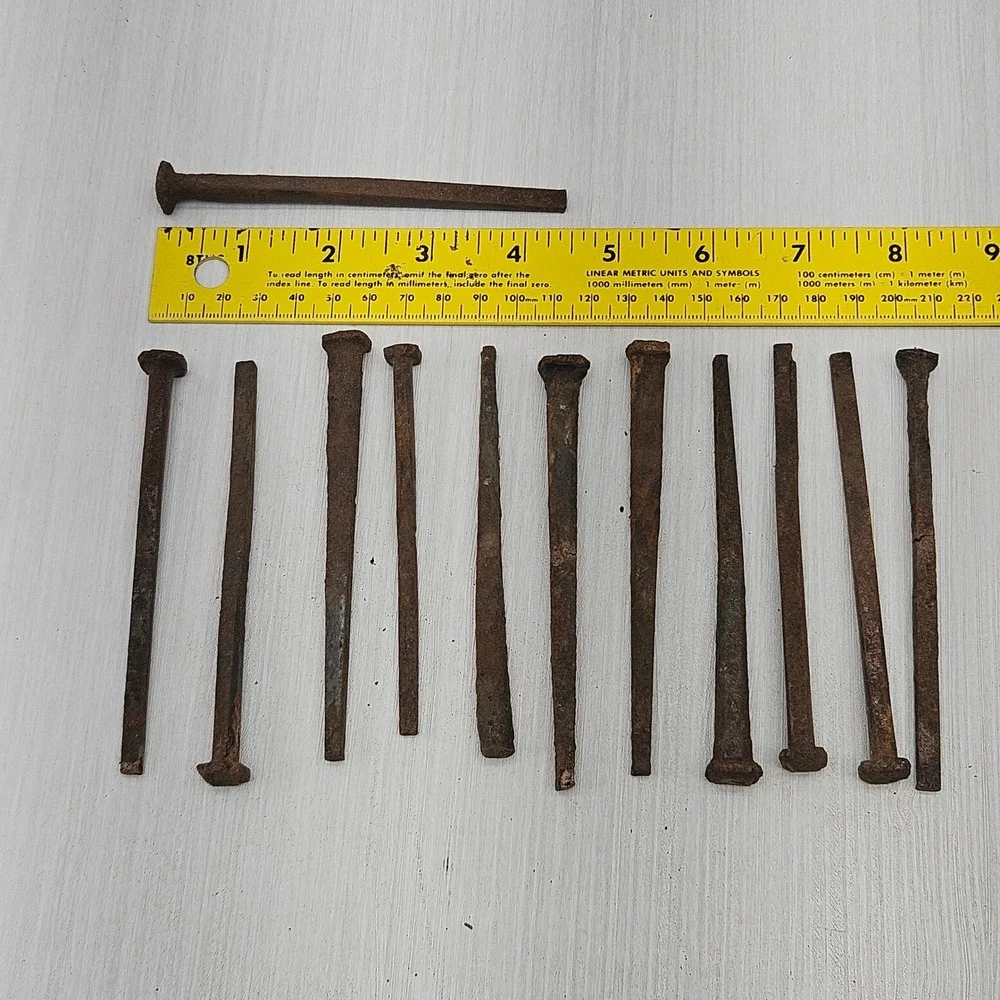 12 Antique Square Cut Iron Nails 4.5 Inch Rustic Rusted Salvage Hardware Lot